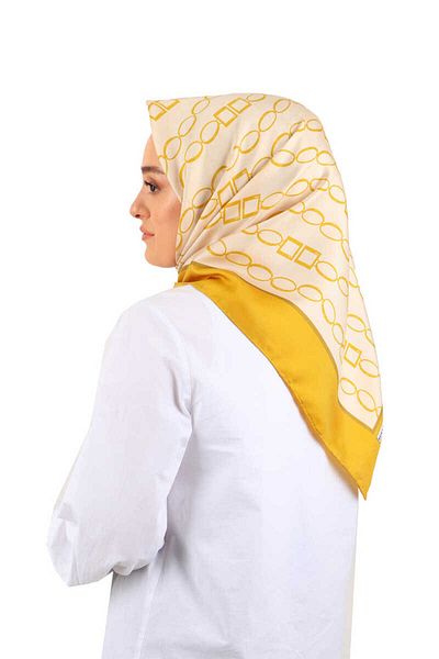 Bursa İpek Acid Green Chain Pattern Twill Silk Scarf