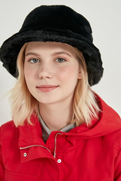 Axesoire 12839-1 Siyah Renk Peluş Bucket Şapka