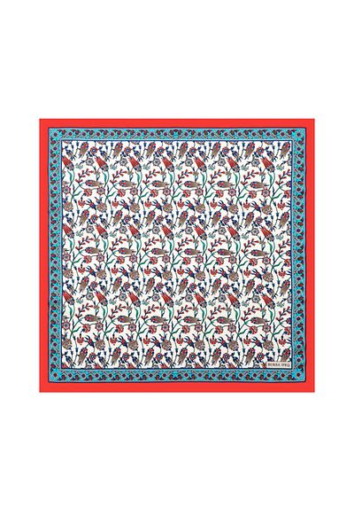 Bursa İpek Tulip Patterned Red Silky Handkerchief