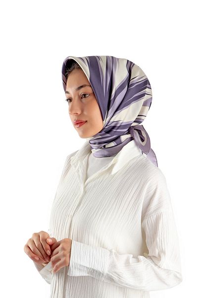 Bursa İpek Nilsu Patterned Lilac Twill Silk Scarf