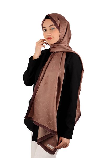 Bursa İpek Milk Coffee Chain Monogram Pattern Silk Shawl