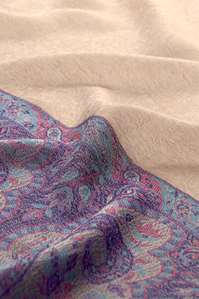 Bursa İpek Patterned Border Blue Wool Shawl