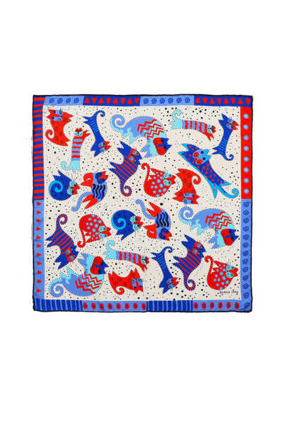 Bursa İpek İndigo Saks Desenli İpeksi Mendil