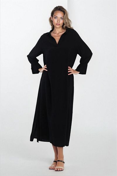 VAGGON Women's Black V Neck Slit Plus Size Viscose Dress Vs00320