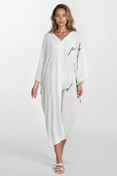 VAGGON Rochie cămașă cu croiala asimetrică cu imprimeu alb