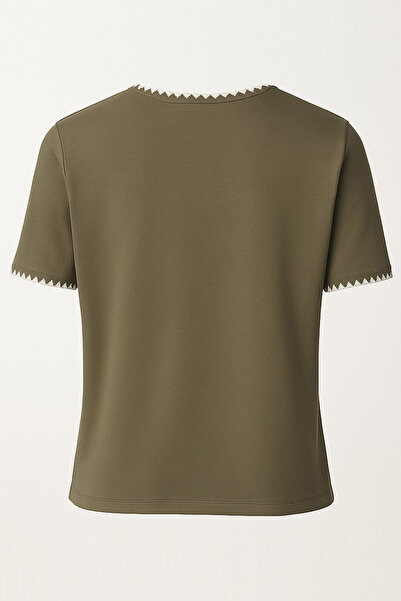 VAGGON Women's Khaki Embroidered Single Pocket T-Shirt Vs00164