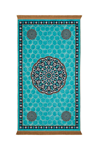 Bursa İpek Su Yeşil Kadife Halı Seccade