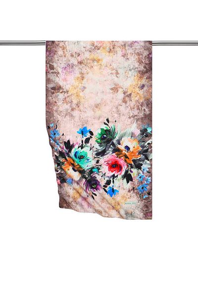 Bursa İpek Bitter Brown Flower Silky Scarf
