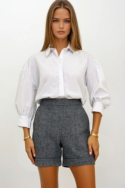 VAGGON Women's Anthracite Double Leg Double Pocket Winter Cashew Shorts Prmx13297