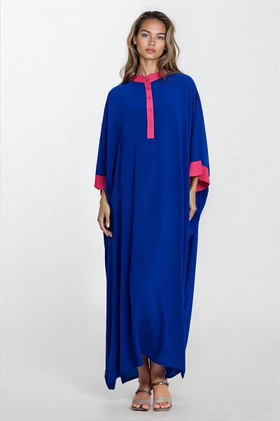 VAGGON Women's Saks Judge Collar Half Placket Slit Embroidery Embroidered Plus Size Dress Vs00333