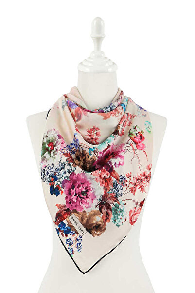 Bursa İpek Κρεμ μεταξένιο μαντίλι με μοτίβο Begonia