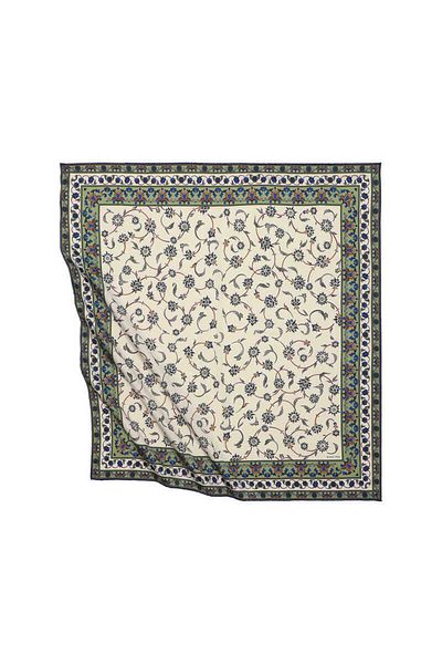 Bursa İpek Khaki Wildflower Pattern Silky Scarf