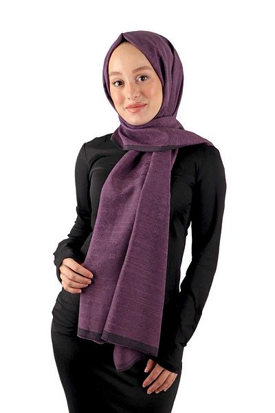 Bursa İpek Silk Cotton Purple Monogram Patterned Shawl