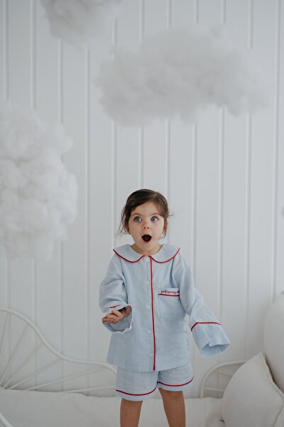 ilo and friends Sunday Kırmızı Biyeli Mavi Unisex Çocuk Şort Pijama Altı