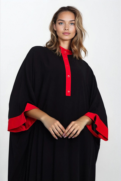 VAGGON Rochie neagră pentru femei, cu guler de judecător, cu broderie, cu despicare, broderie, mărime mare VS00333