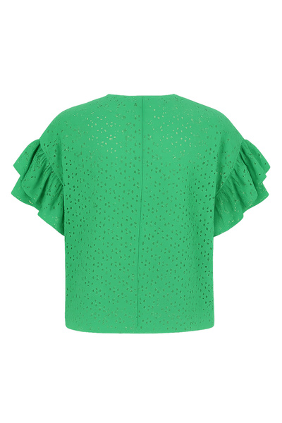 VAGGON Γυναικεία πράσινη πλεκτή μπλούζα με κούφια μανίκια με βολάν Vs00279