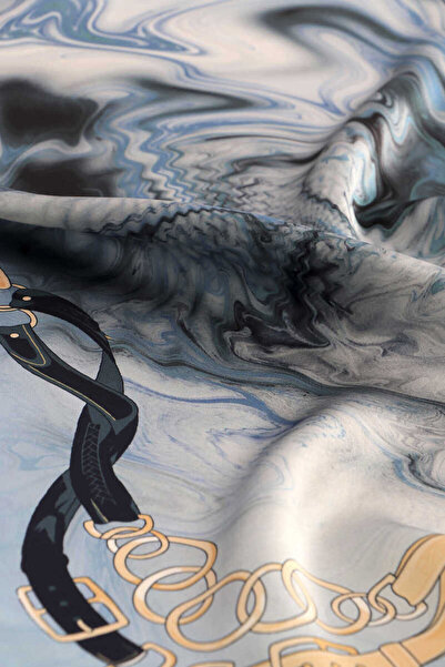 Bursa İpek Μεταξωτό φουλάρι Sura - Μπλε μοτίβο ζώνης