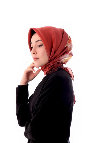 Bursa İpek Burgundy Irises Pattern Twill Silk Scarf