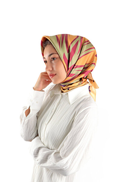 Bursa İpek وشاح حريري برتقالي منقوش من Nilsu