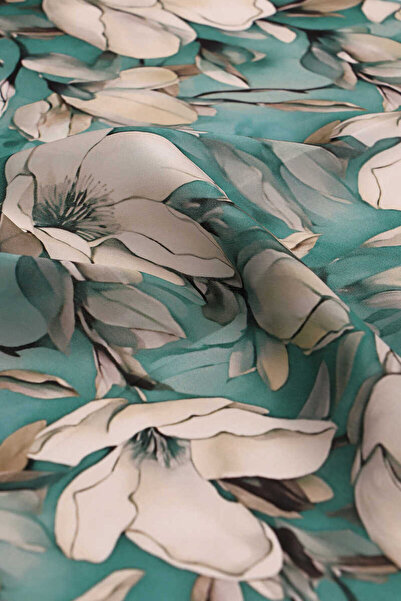 Bursa İpek Green Daffodil Pattern Silk Handkerchief