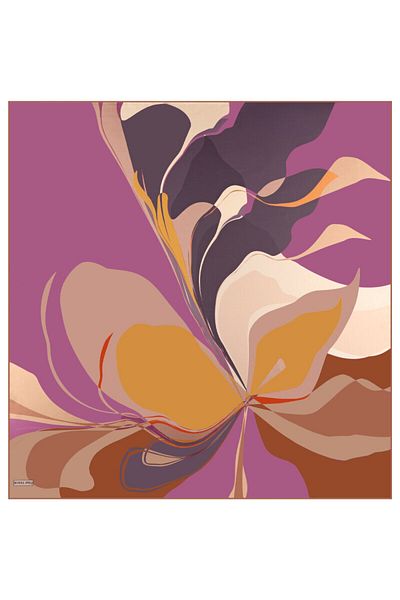 Bursa İpek Purple Orchid Pattern Twill Silk Scarf