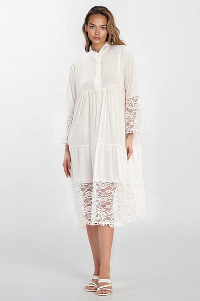 VAGGON Rochie de damă ALBĂ cu guler de judecător, cu nasturi în față, din viscoză, VS00337