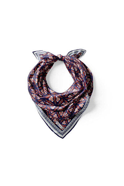 Bursa İpek Silk Handkerchief - Navy Blue Red Çintemani Pattern