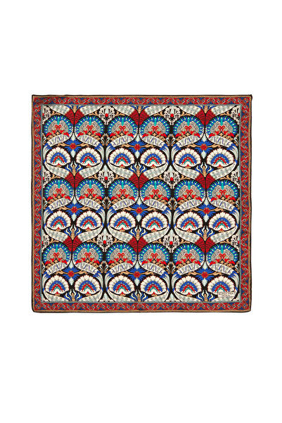 Bursa İpek منديل حريري بنمط الطاووس باللون الأسود