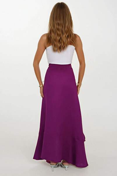 VAGGON Women's Purple Asymmetrical Cut Button Closure Muslin Skirt Vs00207