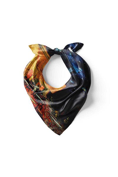 Bursa İpek Navy Blue Cafes Street Silky Handkerchief