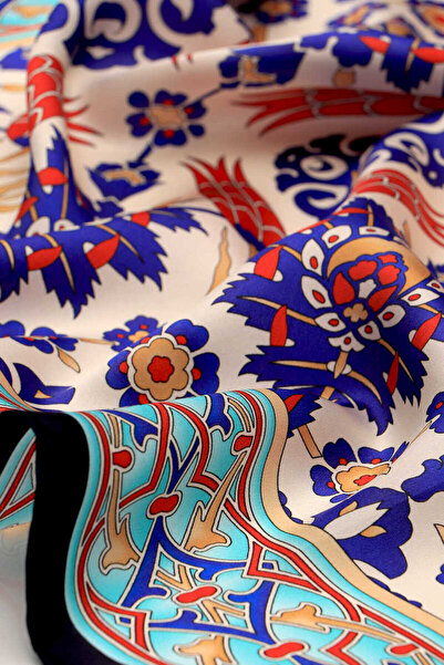 Bursa İpek Синій шовковий шарф з візерунком тюльпанів