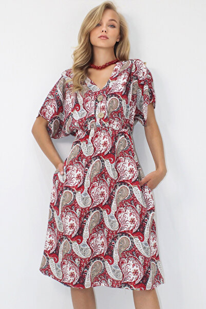 VAGGON Γυναικείο ΚΟΚΚΙΝΟ ΜΠΡΟΣΤΙΝΟ ΠΙΣΩ ΚΟΚΟΝΑΤΟ ΚΟΥΜΠΙ ΜΕ ΔΙΠΛΗ ΤΣΕΠΗ ΦΟΡΕΜΑ ΒΙΣΚΟΣ PRMX14205