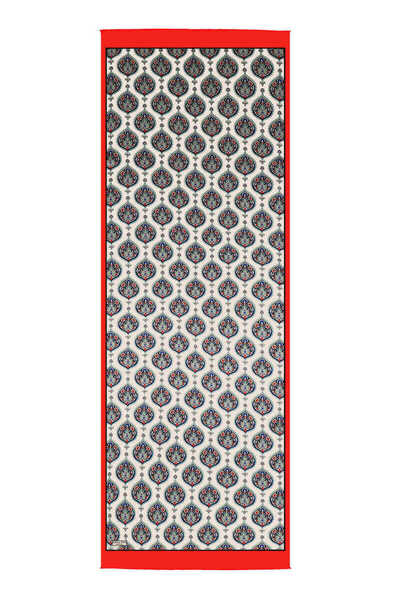 Bursa İpek Red Hatai Pattern Silk Scarf