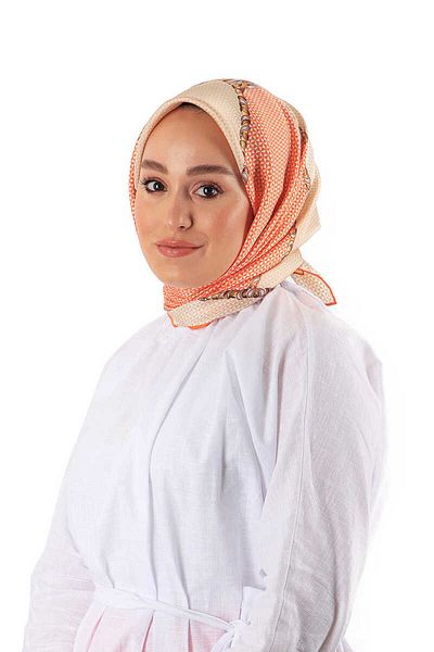 Bursa İpek Orange Straw Pattern Twill Silk Scarf