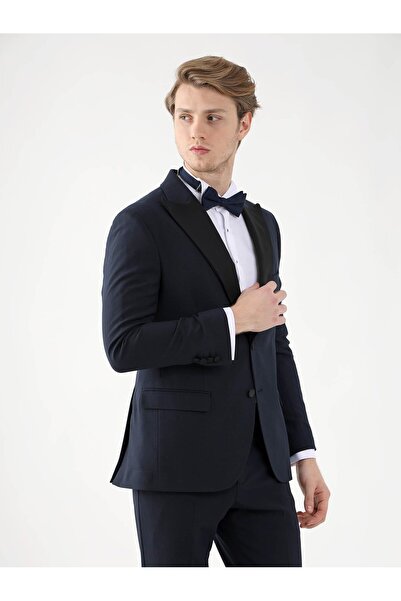 Dufy Lacivert Erkek Slim Fit Düz Sivri Yaka Smokin Takım