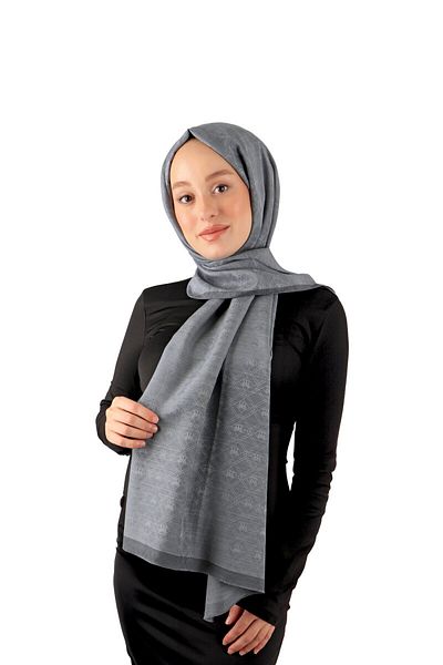 Bursa İpek Silk Cotton Smoked Monogram Patterned Shawl