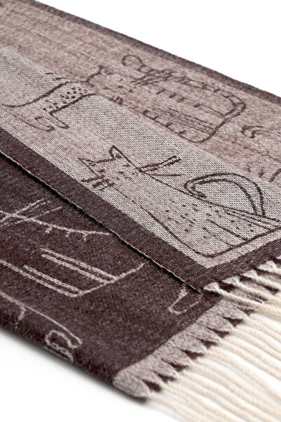 Bursa İpek Χειμερινό σάλι με μοτίβο καφέ γάτα