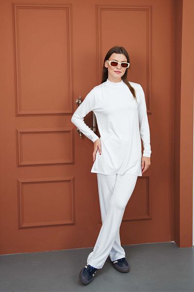 penyebizden Viscose Tunic and Trousers Set-White
