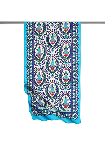 Bursa İpek Eșarfă mătăsoasă îngustă cu model de cuișoare albastru bleumarin