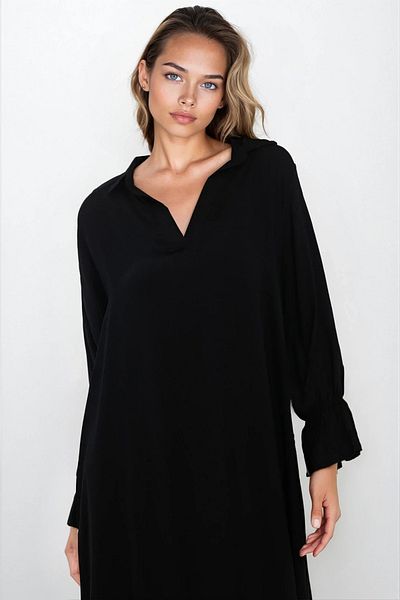 VAGGON Women's Black V Neck Slit Plus Size Viscose Dress Vs00320