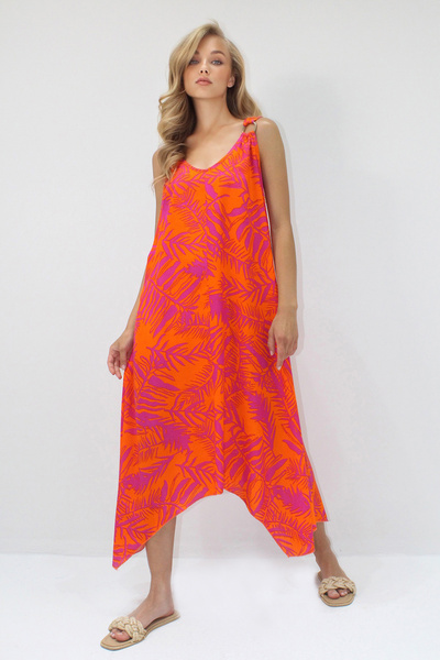 VAGGON Women's Orange Fuchsia Asymmetrical Cut Strap Ring Detailed Comfortabl...