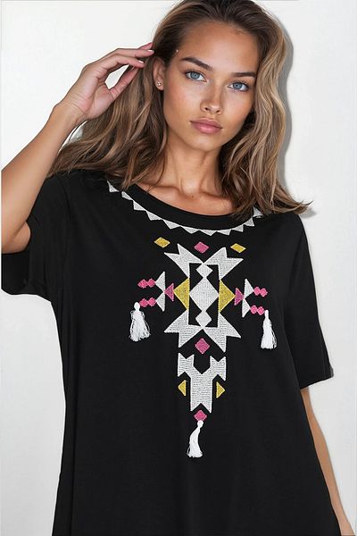VAGGON Women White Boat Neck Short Sleeve Large Bede Viscose Dress Vs00354