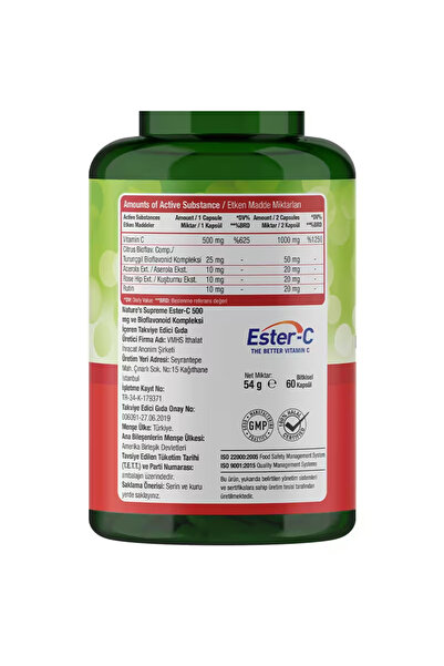 Nature's Supreme Ester-c 500 Mg C Vitamini 60 Kapsül
