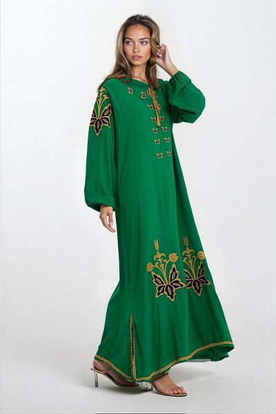 VAGGON Rochie de damă VERDE cu mâneci elastice cu guler domnă cu ciucuri Plus Size VS00355
