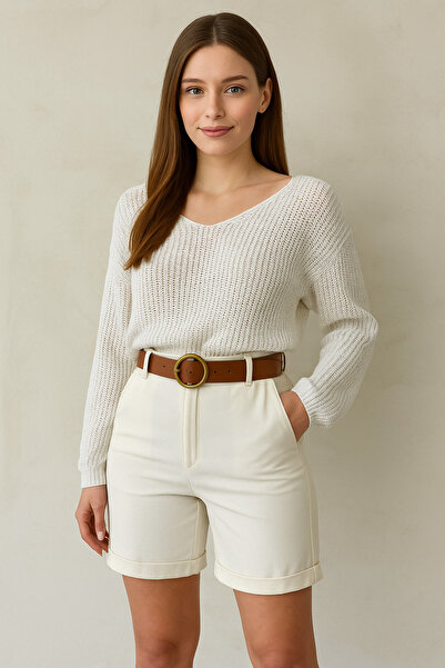 MODA Women's Belted Very Stylish Gabardine Shorts