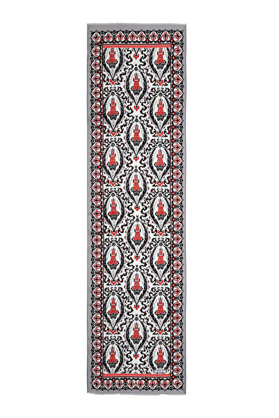Bursa İpek Gray Red Large Tulip Voile Silk Scarf