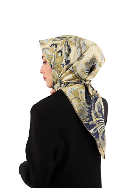 Bursa İpek Eșarfă din mătase din twill cu model de flori verde acid