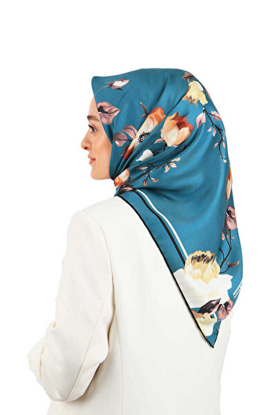 Bursa İpek Μαντήλι Petrol Green Silk - Floral Twill Design