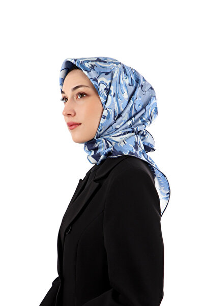 Bursa İpek Синій шовковий шарф з квітковим візерунком