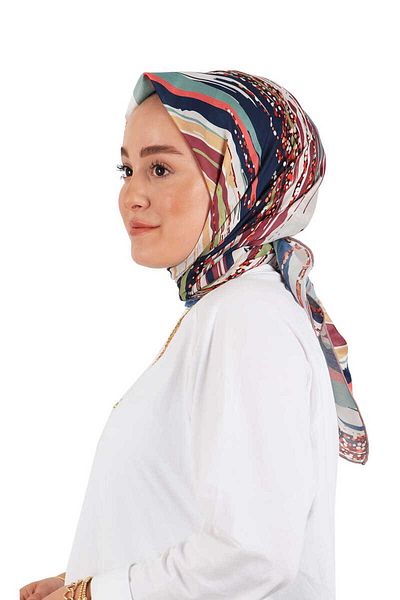 Bursa İpek Navy Blue Brush Pattern Soft Scarf